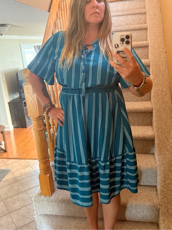 BloomChic Dresses & Skirts - BloomChic Teal and White Striped Midi Dress
